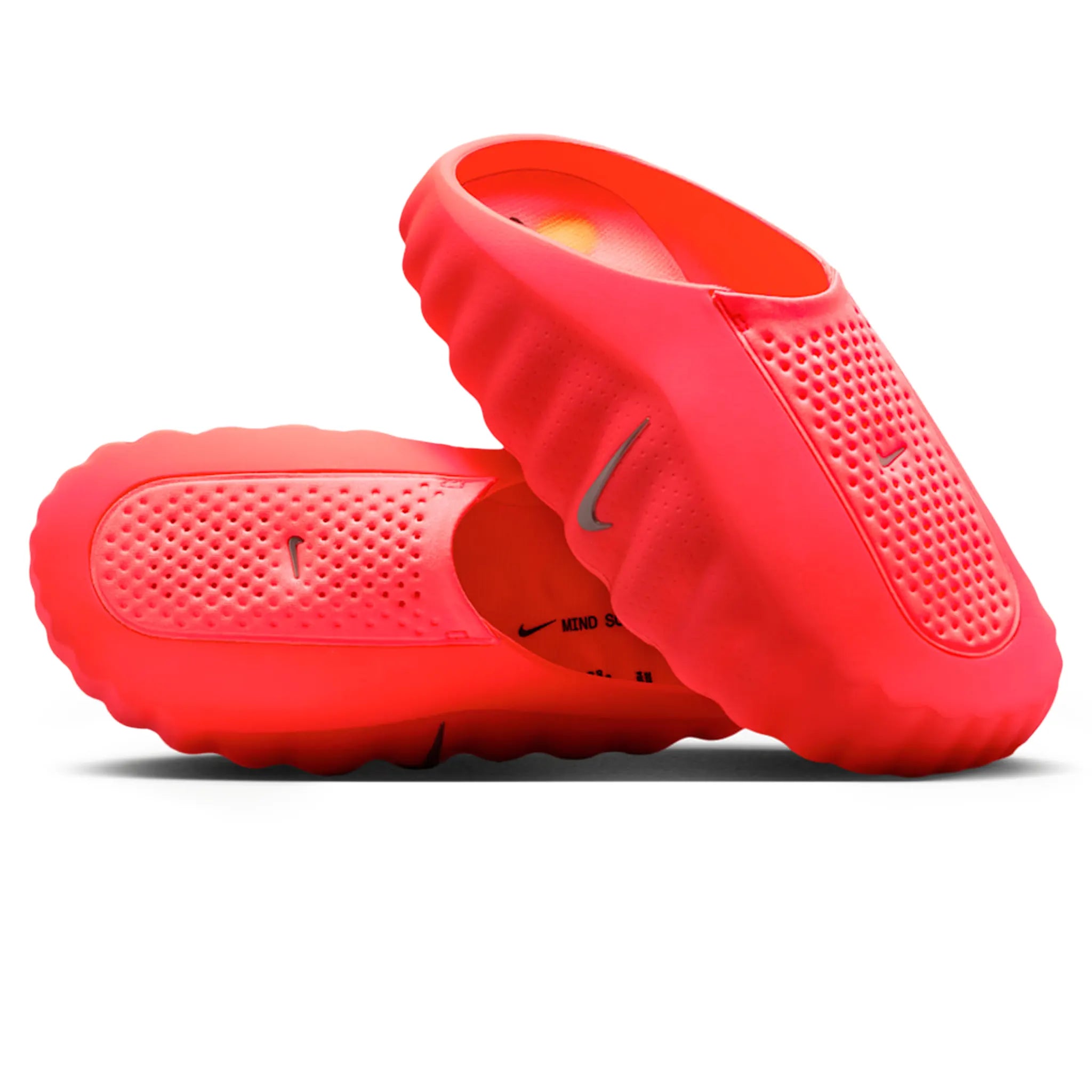 Front Side View of Nike Mind 001 Pregame Solar Red Mules (W) HQ4309-600